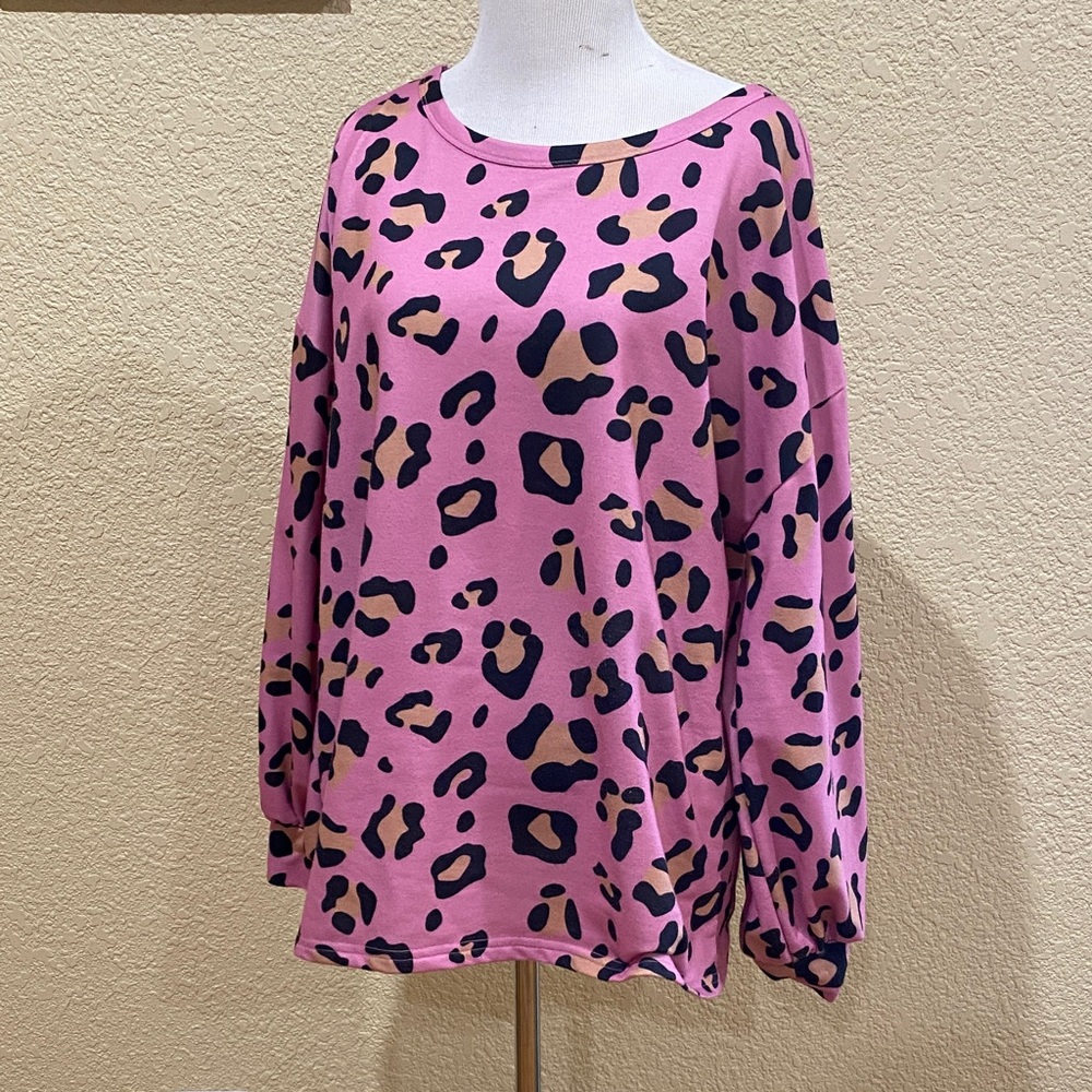 Pink Leopard Print Long Sleeve Tee